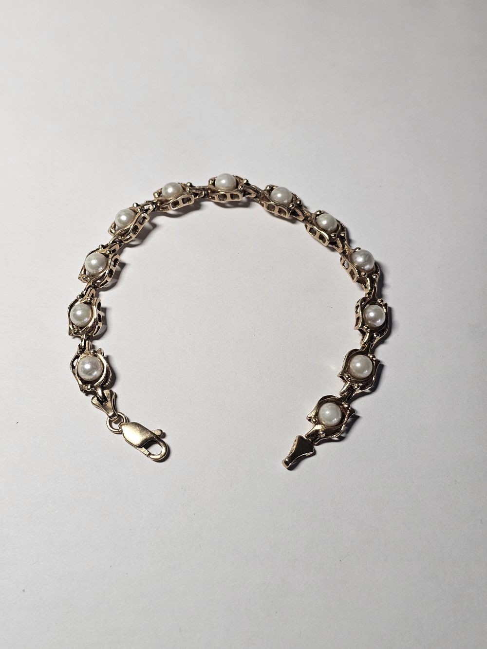 14k Gold Pearl Link Bracelet - 6½in Length